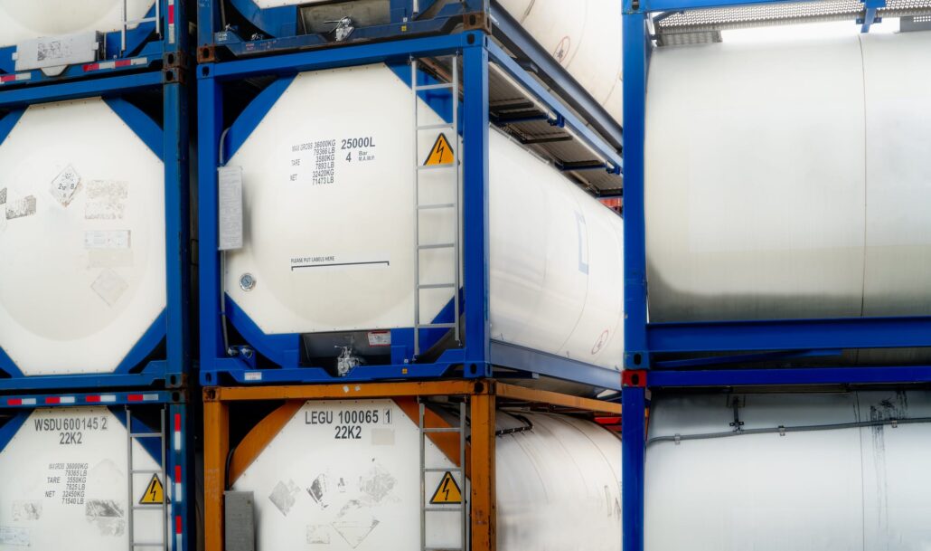 White chemical tank containers