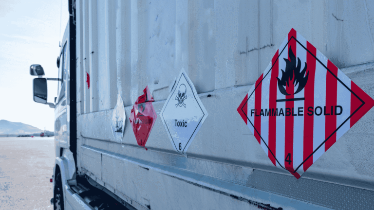 Semi Truck with hazardous material labels