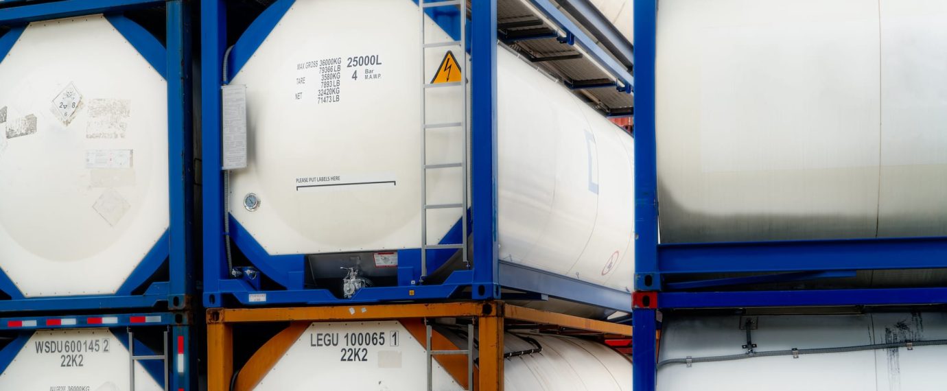 White chemical tank containers